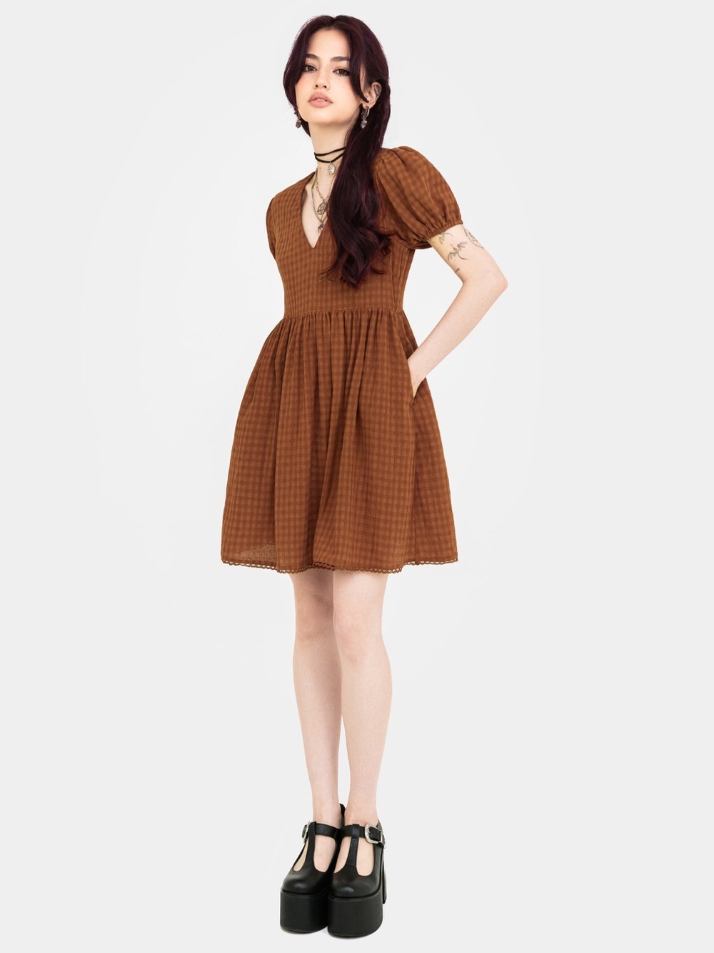 NWT Disturbia Soleil Cotton-Blend Check Mini Dress US 6 / UK 10
